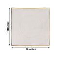 10-inch square white plate with gold trim, showing dimensions
