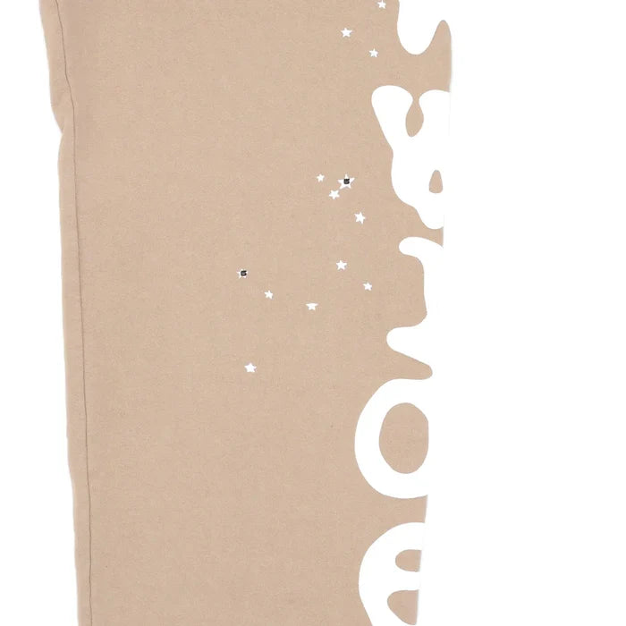 100% Cotton Sp5der Sweatpants for Men – Beige streetwear jogger pants featuring a relaxed fit and bold side logo graphic for standout style.