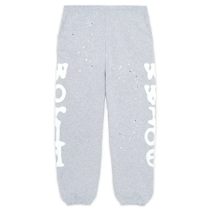 Crafted from 100% cotton, the Sp5der Sweatpants for Men are grey streetwear jogger pants with a relaxed fit and graphic print—elastic ankles and side pockets complete these stylish essentials.