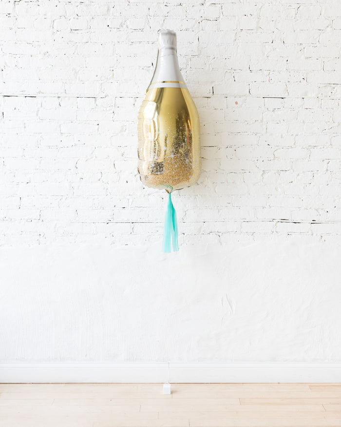 36in Gold Champagne Bottle Foil Balloon with Mint Skirt