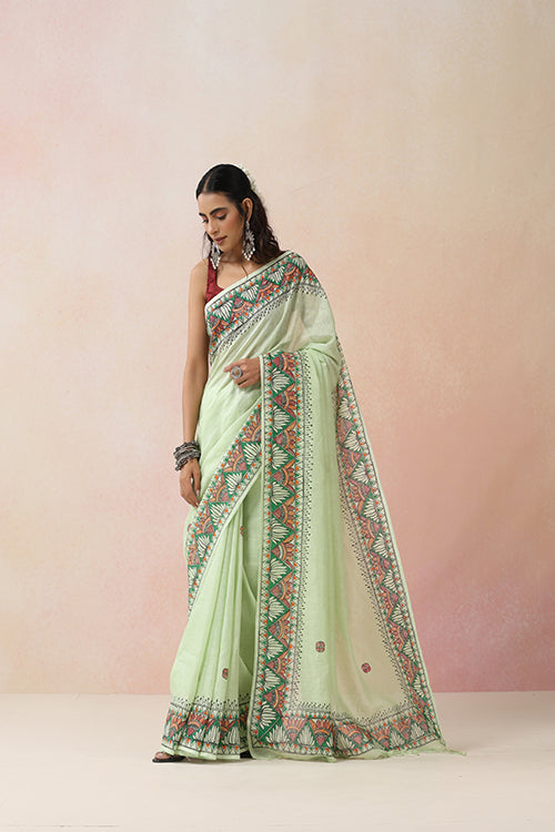 "Ambuja" Handpainted Pure Linen Saree