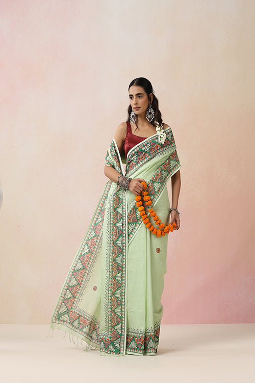 "Ambuja" Handpainted Pure Linen Saree