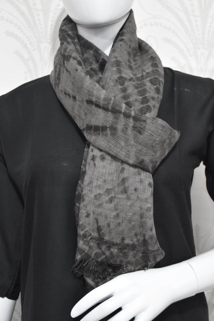 Ash and gray Linen Stole | Tie-Dye in Black and Grey