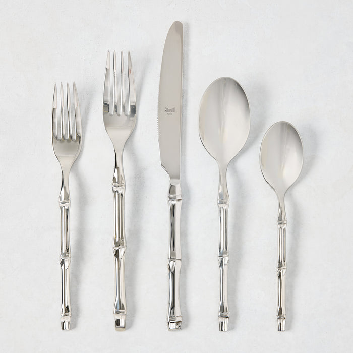 Bali Stainless Steel 5-piece flatware set with bamboo-textured handles.