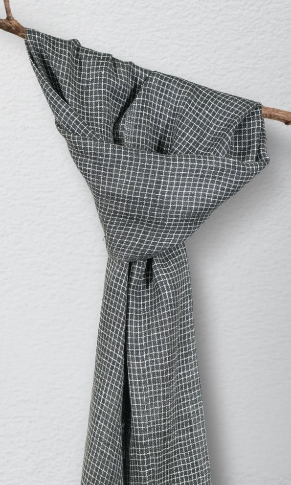Blackout Grid Eri Silk and Linen Stole | Black and White Thin Checks
