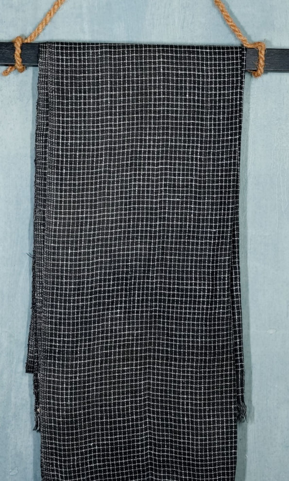 Blackout Grid Eri Silk and Linen Stole | Black and White Thin Checks