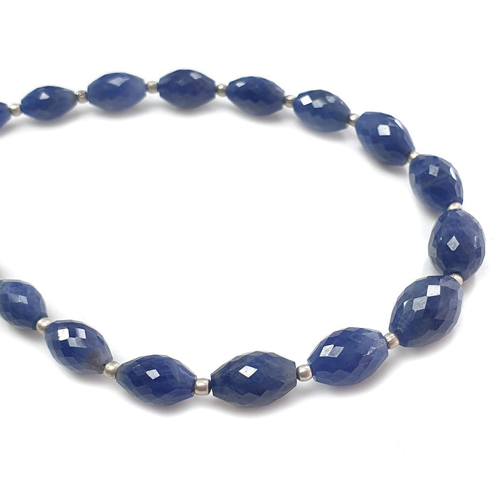 Blue Sapphire Faceted Loose Beads: 77.50cts Natural Untreated Sapphire Checker Cut Fancy Beads 8mm - 11mm 8.5" Strand September Birthstone