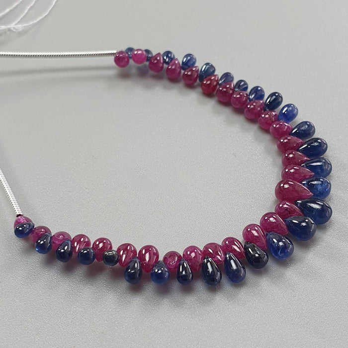 Blue Sapphire, Ruby Smooth Loose Beads: 28.40cts Natural Untreated Sapphire Plain Teardrop Beads 4mm - 7mm 4.5" Strand September Birthstone