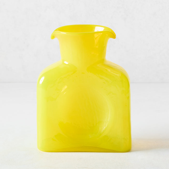 Cabell Yellow Square Glass Pitcher, hand-blown, dual-spout, 8"H x 6.5"W x 3"L, 36oz.
