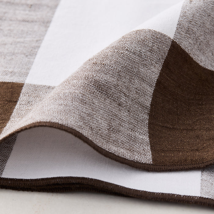 Cocoa brown buffalo check linen napkin, 20x20, folded.