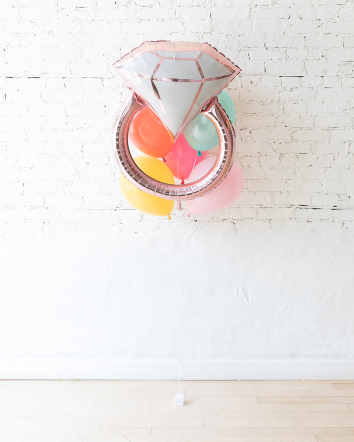 Colorful Bloom - Diamond Ring Foil and 11in Balloons - bouquet of 7