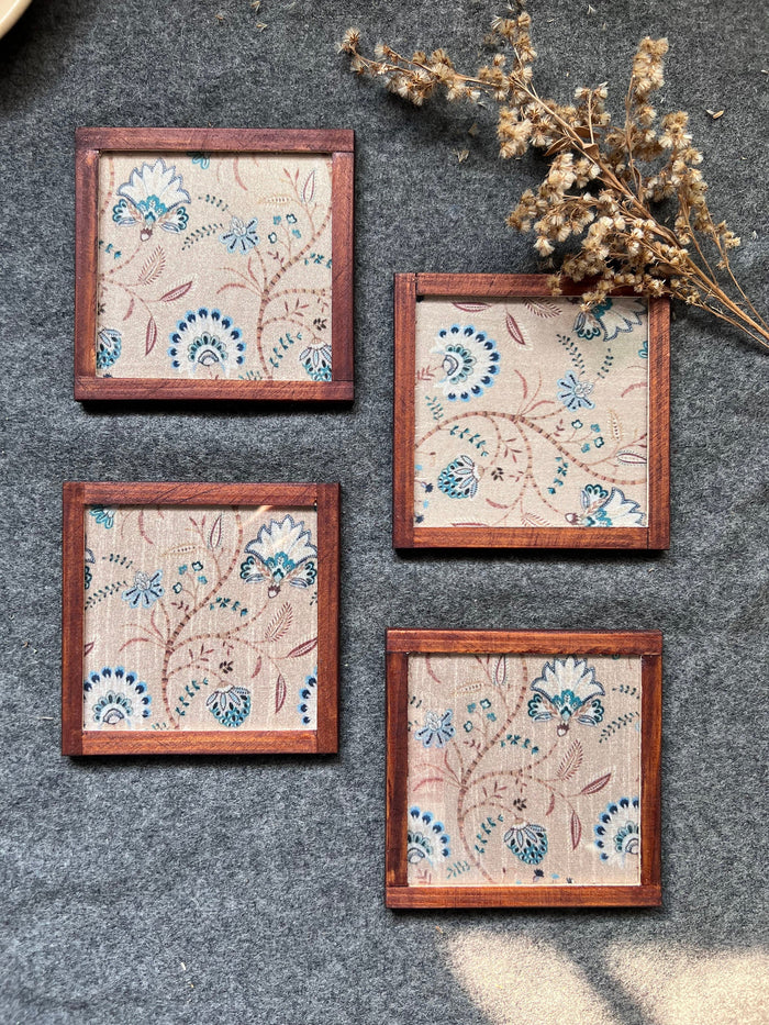 "Floral Medley " COASTERS - SET OF 4 PCS  with Coaster Holder