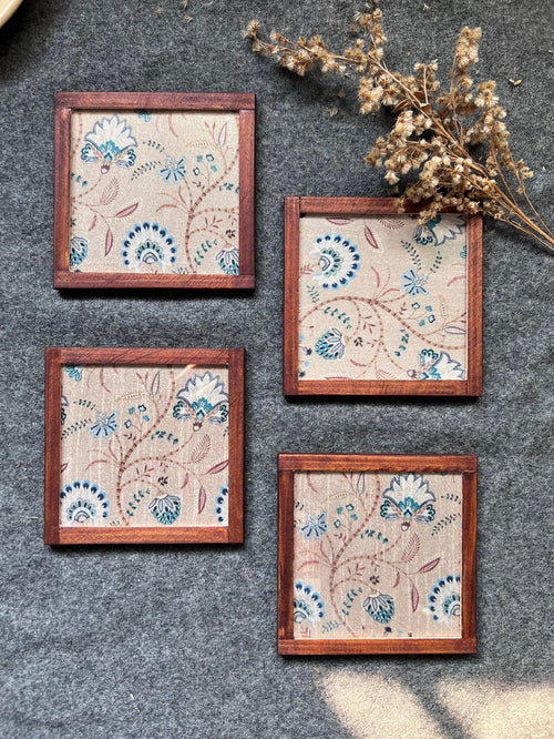"Floral Medley " COASTERS - SET OF 4 PCS  with Coaster Holder