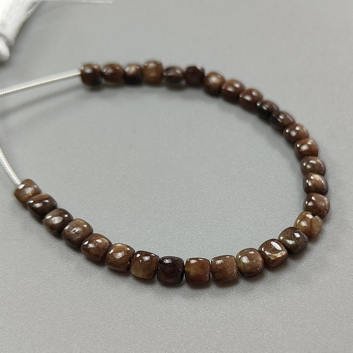 Golden Chocolate Sapphire Smooth Loose Beads: 32.00cts (Approx) Natural Untreated Sapphire Gemstone Cushion Shape Beads 5mm 5.75" Strand