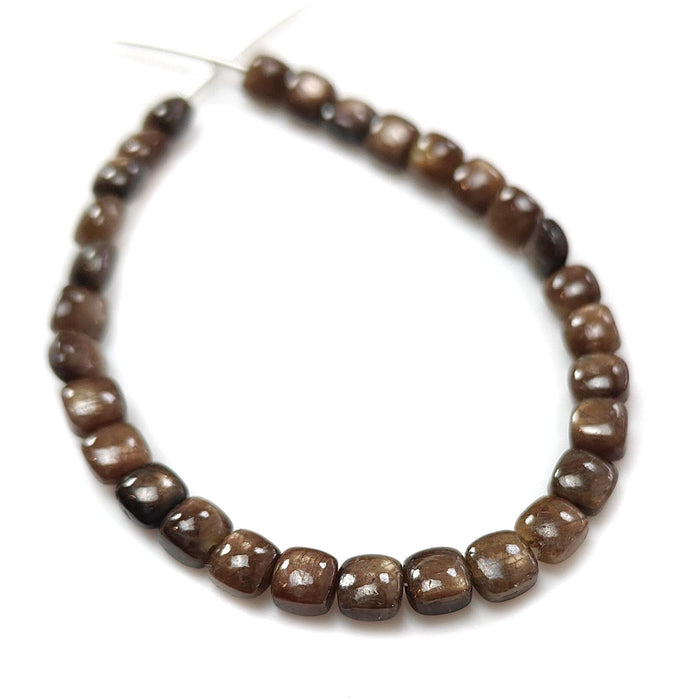 Golden Chocolate Sapphire Smooth Loose Beads: 32.00cts (Approx) Natural Untreated Sapphire Gemstone Cushion Shape Beads 5mm 5.75" Strand