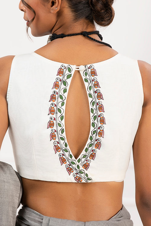 "Gulmohar Goonj" Handpainted Blouse