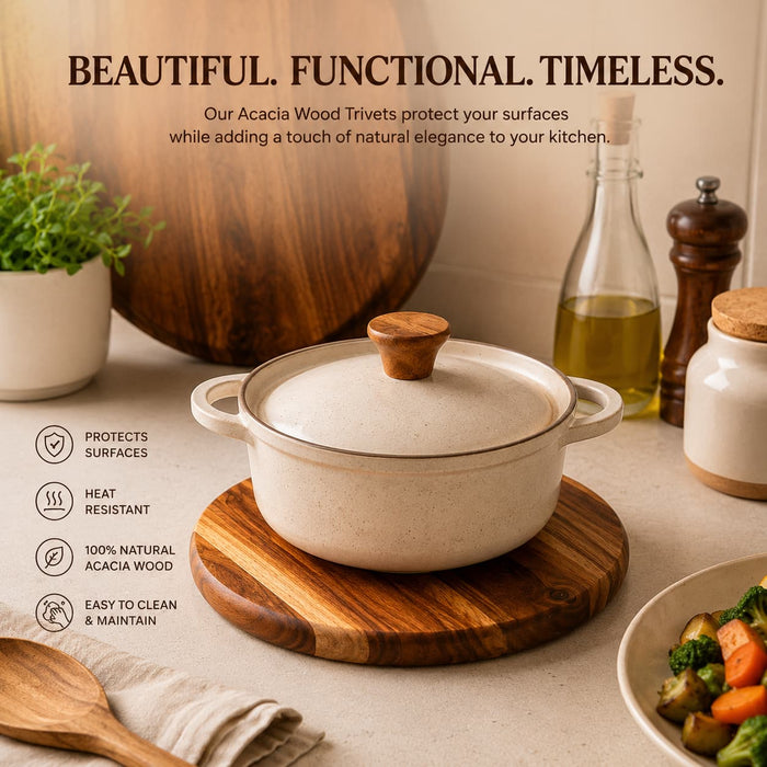 Handcrafted Acacia Wood Trivet Set of 3 | Heat Resistant Wooden Hot Pot Stand | WoodChop | 7 inch