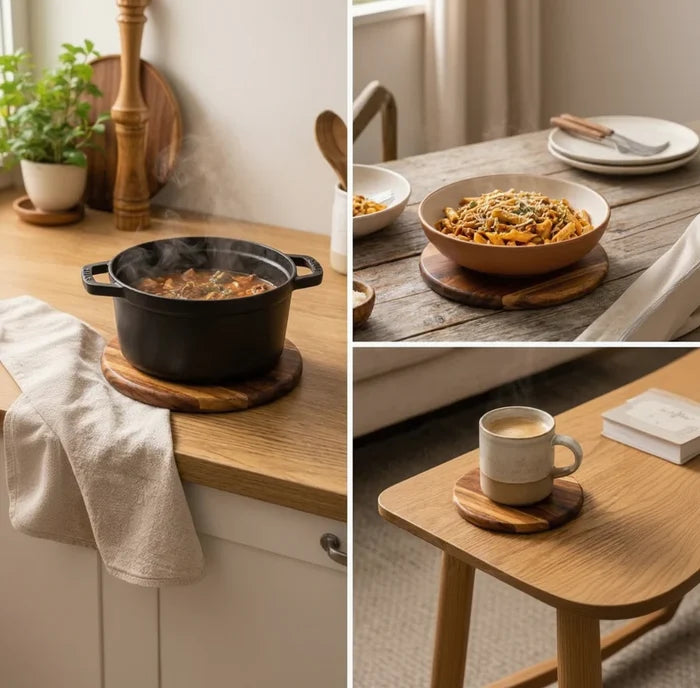 Handcrafted Acacia Wood Trivet Set of 3 | Heat Resistant Wooden Hot Pot Stand | WoodChop | 7 inch