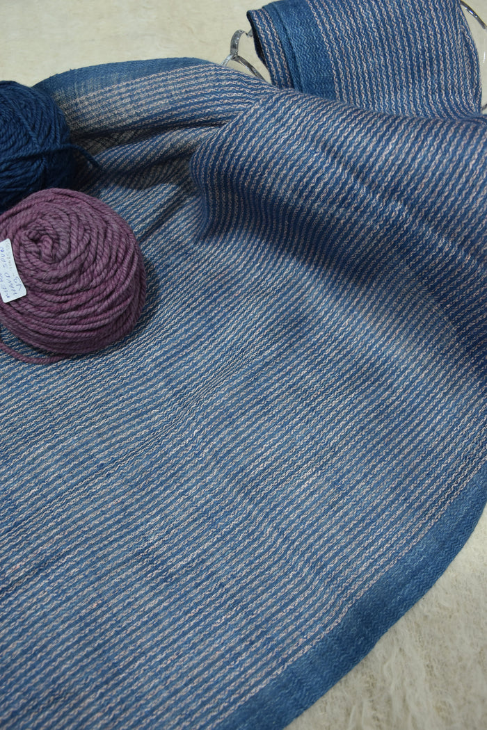 Indigo and Blush Wrap Linen Stole | Indigo and Pink stripes