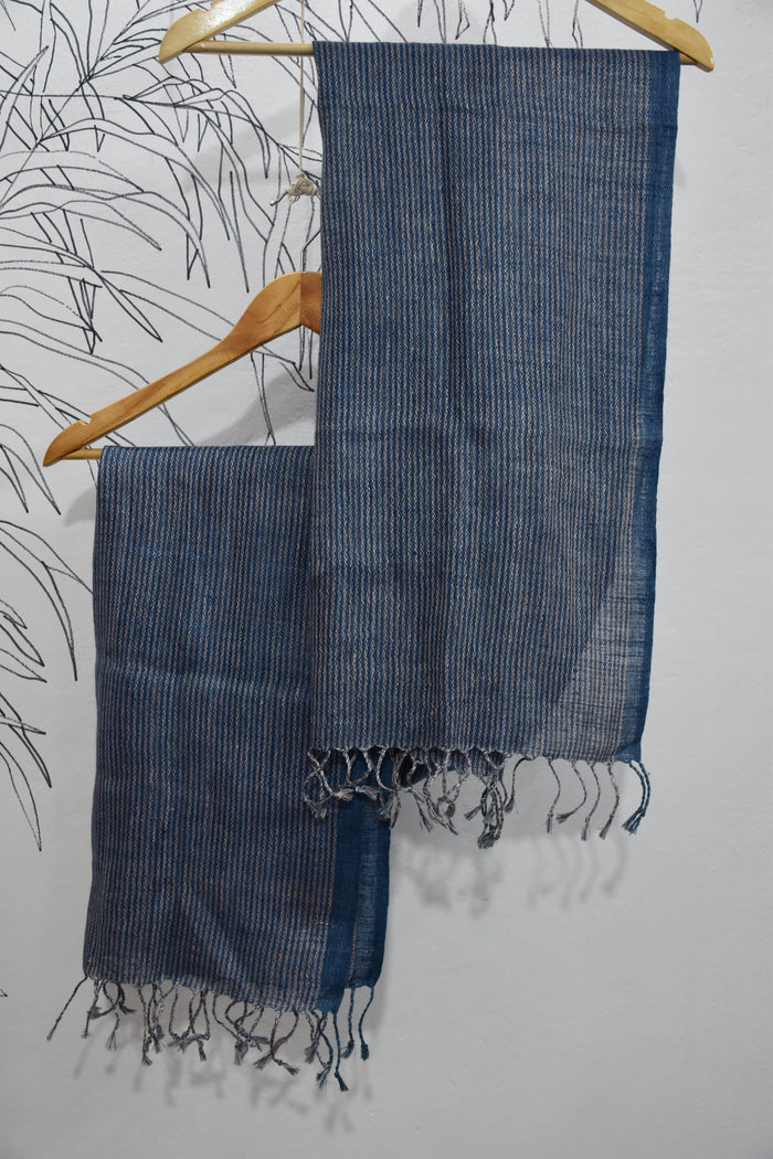 Indigo and Blush Wrap Linen Stole | Indigo and Pink stripes