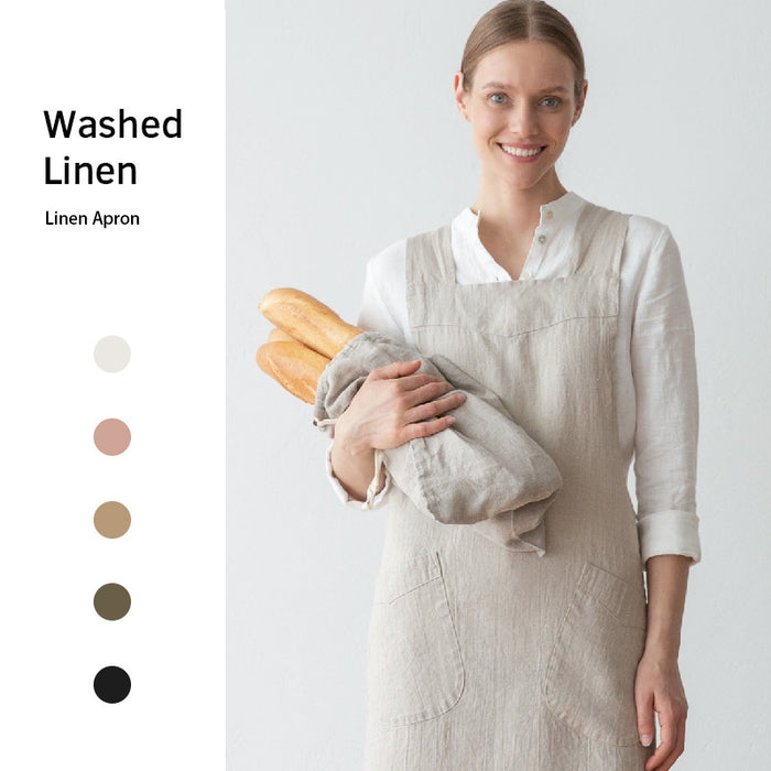 Kitchenly Linen Kitchen Apron – Simple Adjustable Cooking Apron for Home, Cafe & BBQ