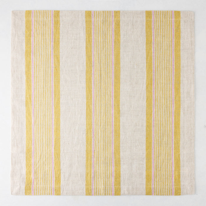 Madras Marigold, Pink, and Natural Stripe Cotton Napkin, 22" square.