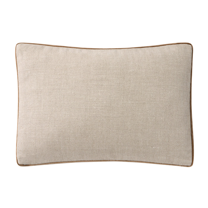 Hudson Grace Moroccan Brown Velvet Gusseted and Flax Linen Lumbar Pillow, 20x14 inches.