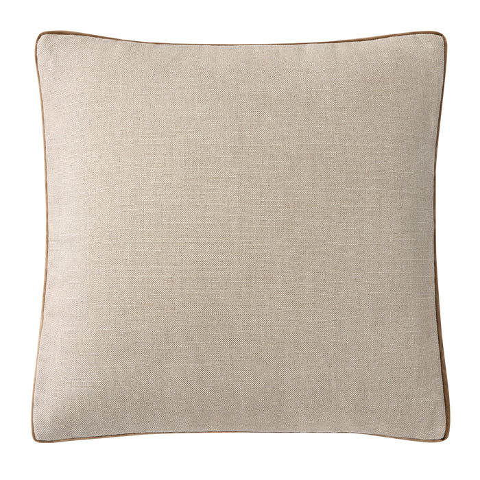 Moroccan Brown Velvet Gusseted and Flax Linen Square Pillow, 22", with brown piping.