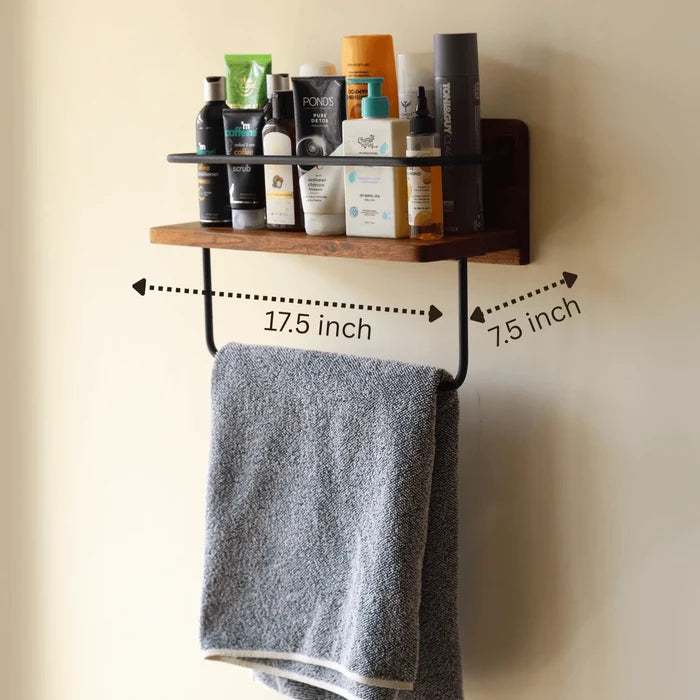 Multipurpose Wooden Wall Rack - Acacia Wood Wall Shelf 17.5 x 7.5 inch