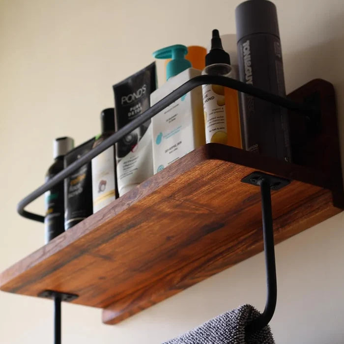 Multipurpose Wooden Wall Rack - Acacia Wood Wall Shelf 17.5 x 7.5 inch
