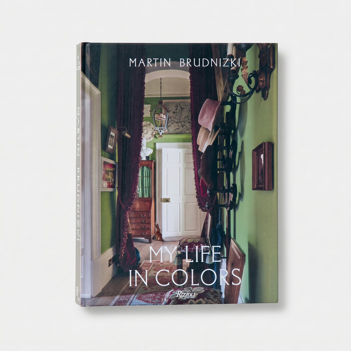 My Life in Colors hardcover book by Martin Brudnizki featuring a green maximalist interior design on the cover.