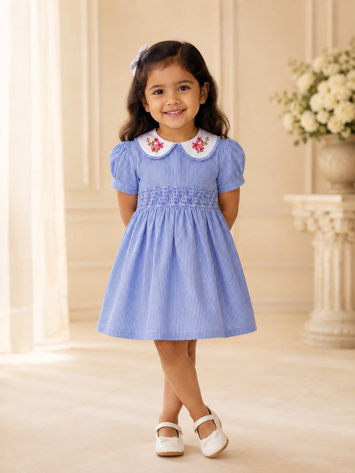 Mykonos Dress | Organic Cotton Embroidered Smocked Dress