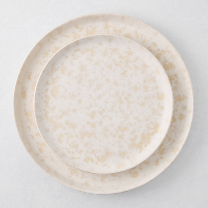 Natural Nuno Splatter Stoneware Salad Plate, pale cream with unique beige splatter, 8.25"Dia.