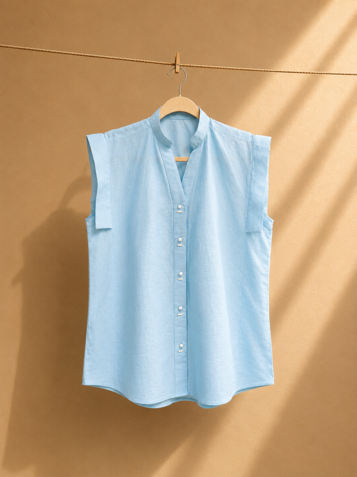 Noa Linen Co-ord Set - Sky Blue Shirt & Skirt | Jhultaru