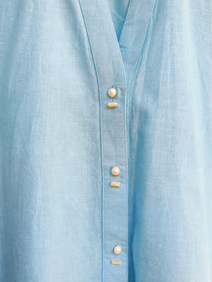 Noa Linen Co-ord Set - Sky Blue Shirt & Skirt | Jhultaru