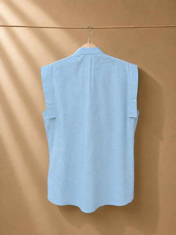 Noa Linen Co-ord Set - Sky Blue Shirt & Skirt | Jhultaru