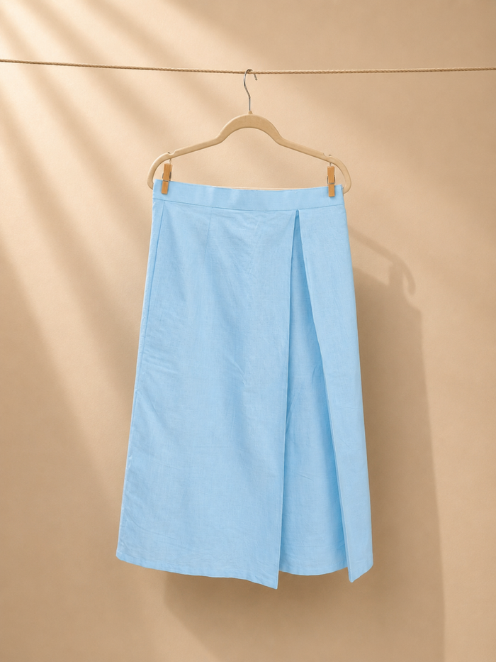 Noa Linen Co-ord Set - Sky Blue Shirt & Skirt | Jhultaru