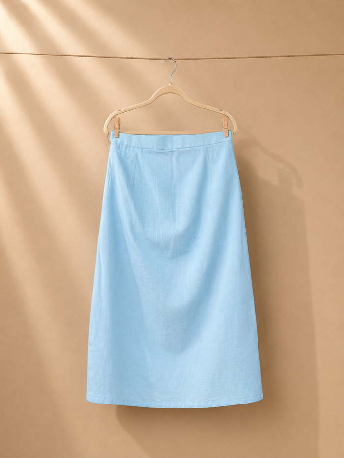 Noa Linen Co-ord Set - Sky Blue Shirt & Skirt | Jhultaru