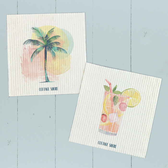 Palm Tree & Drink - Summer 2pk Swedish Dish Cloth