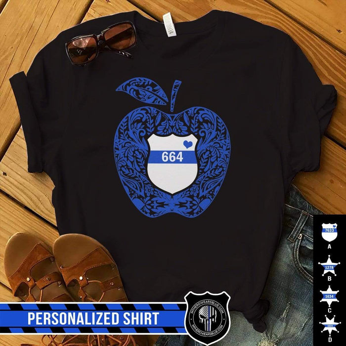 Apparel XS / Black Personalized Shirt - Police x Teacher - Pattern Apple - Police Badge - Standard Women's T-shirt