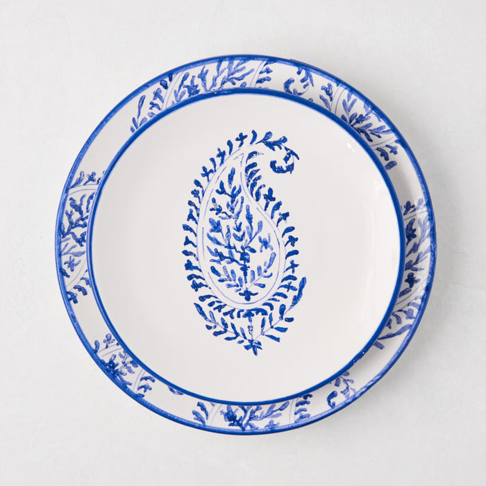 Peter Dunham + Hudson Grace Blue Kashmir hand-painted paisley ceramic salad plate.