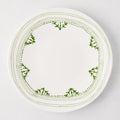 Peter Dunham + Hudson Grace Green Fez hand-painted border dinner plate, white with green pattern.