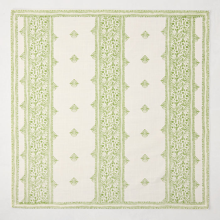 Peter Dunham + Hudson Grace Green Fez Stripe Printed Napkin, 100% cotton slub, vintage embroidery pattern.