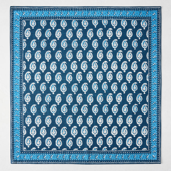 Peter Dunham + Hudson Grace Navy Blue Janpath Printed Napkin, 100% cotton slub with paisley and graphic border.