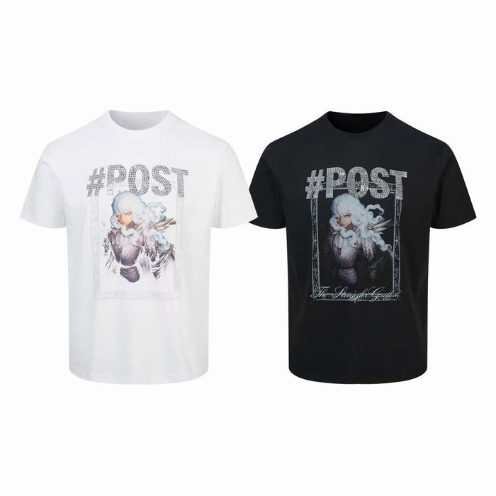 Unisex Crystal Angel graphic T-shirts in white and black with bold #POST streetwear print and gothic-inspired artwork