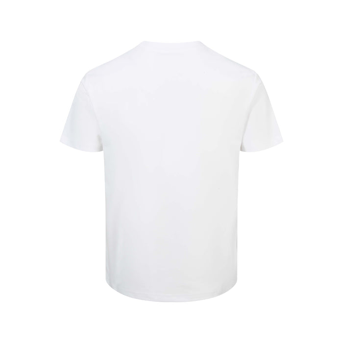 White unisex graphic T-shirt with a clean back view and relaxed streetwear fit