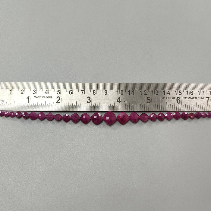 Red Ruby Faceted Loose Beads: 46.20cts Natural Untreated Unheated Ruby Gemstone Checker Cut Briolette Cushion Beads 4mm - 10mm, 7" Strand