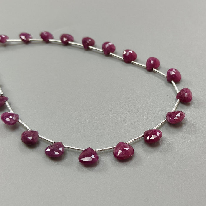 Red Ruby Faceted Loose Beads: 51.10cts Natural Untreated Unheated Ruby Gemstone Checker Cut Briolette Heart Shape Beads 6mm - 9mm
