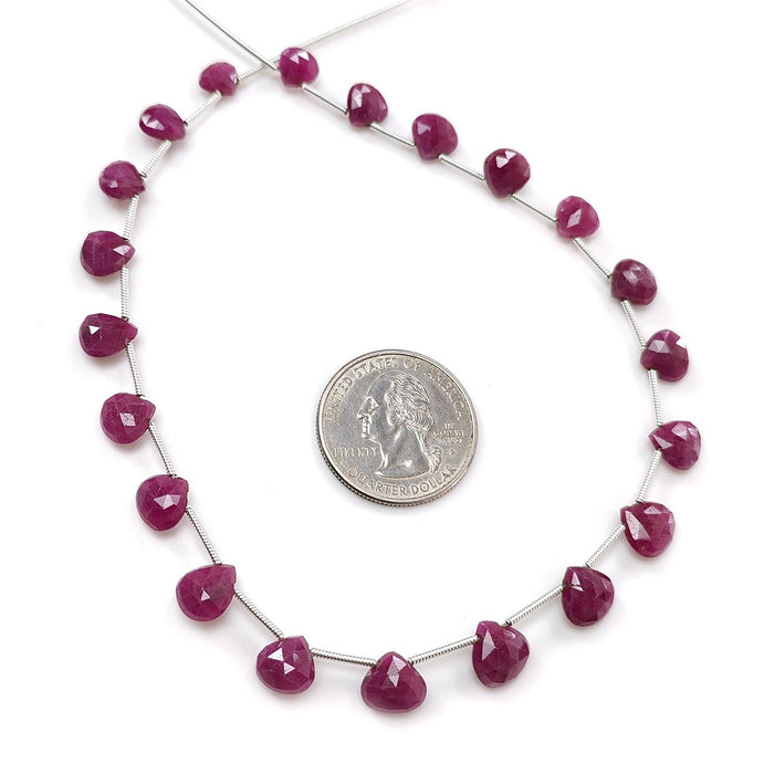 Red Ruby Faceted Loose Beads: 51.10cts Natural Untreated Unheated Ruby Gemstone Checker Cut Briolette Heart Shape Beads 6mm - 9mm