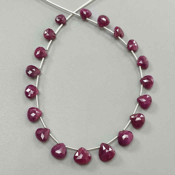 Red Ruby Faceted Loose Beads: 70.60cts Natural Untreated Unheated Ruby Gemstone Checker Cut Briolette Heart Shape Beads 8mm - 11mm